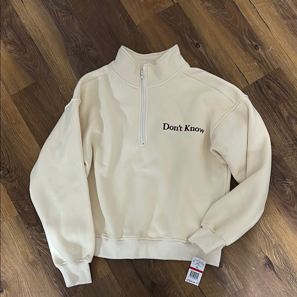 Don't Know Beige Half-Zip Sweatshirt